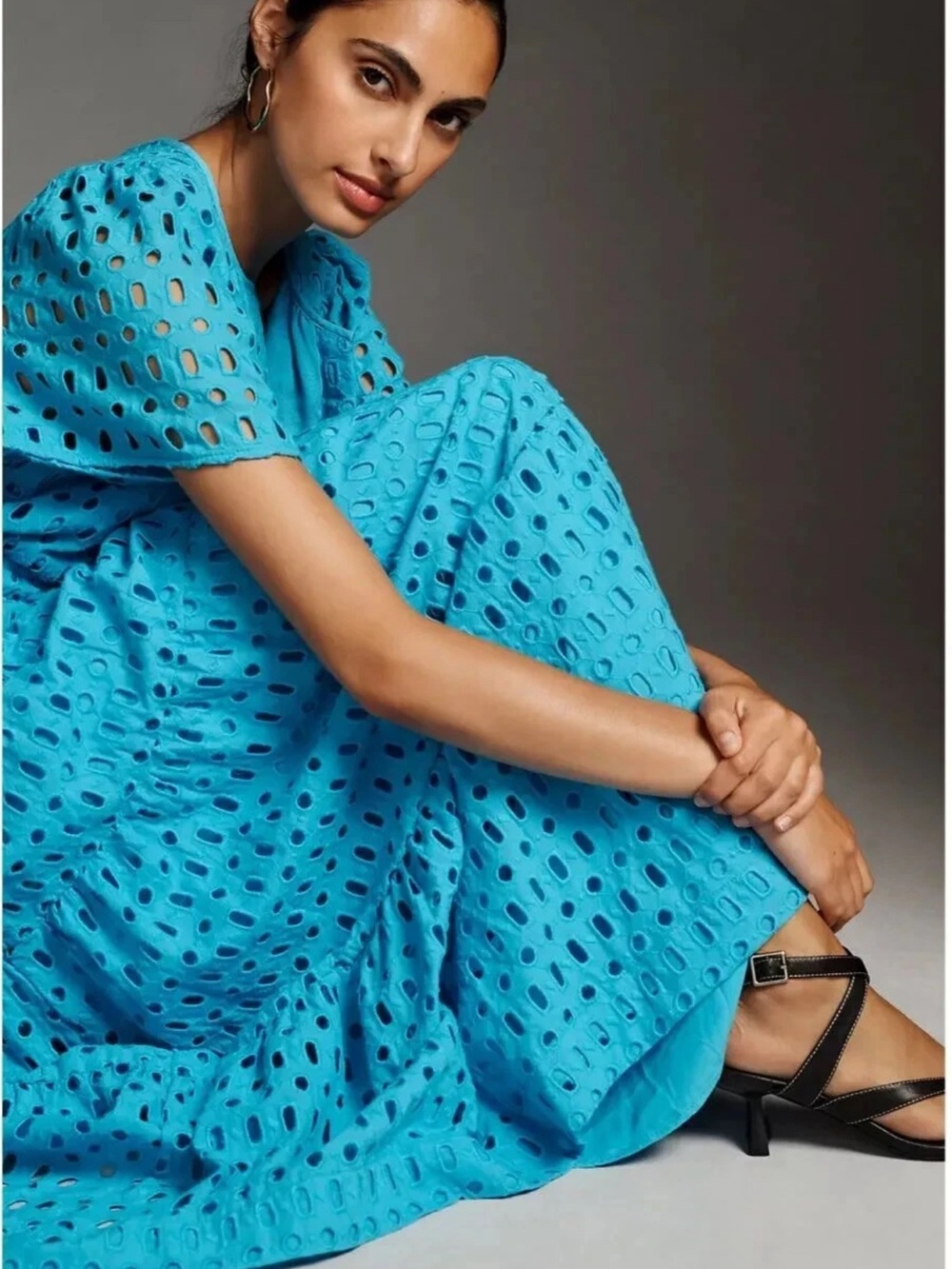 NWT by Anthropologie Somerset Maxi in Blue Eyelet Edition Tiered Dress S